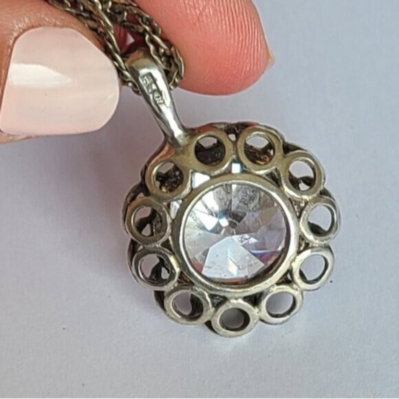 Vintage Antique 925 Sterling Silver Chunky Crystal Circle Pendant - Picture 7 of 16